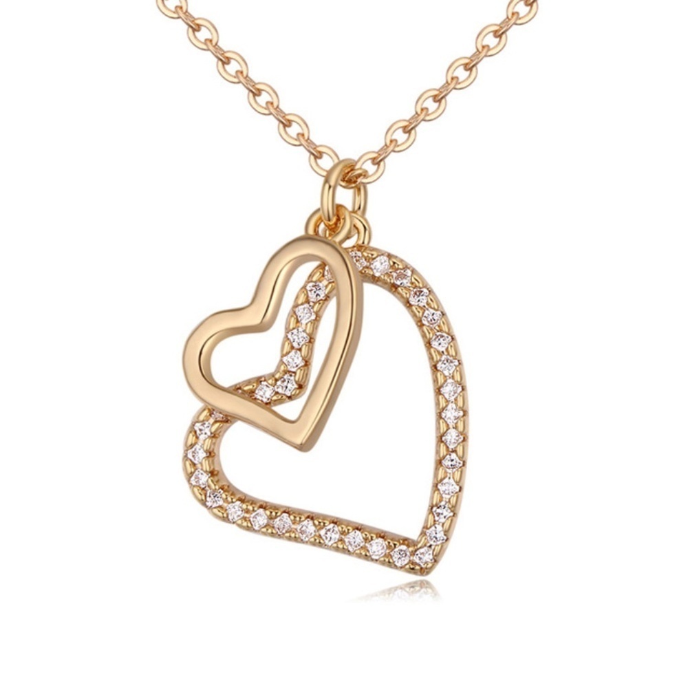 Gold Double Heart CZ Pendant Necklace